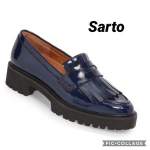 Franco Sarto Duncan Platform Blue Patent Loafers